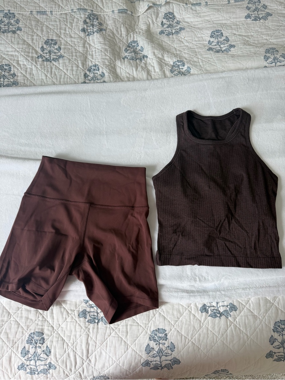 Chocolate Brown Yoga Set Shorts and Tank Top Size Small